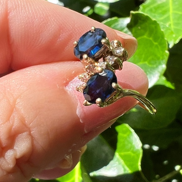 VINTAGE 14K GOLD BLUE SAPPHIRE DIAMOND TOI ET MOI RING ENGAGEMENT ANNIVERSARY - Picture 2 of 16